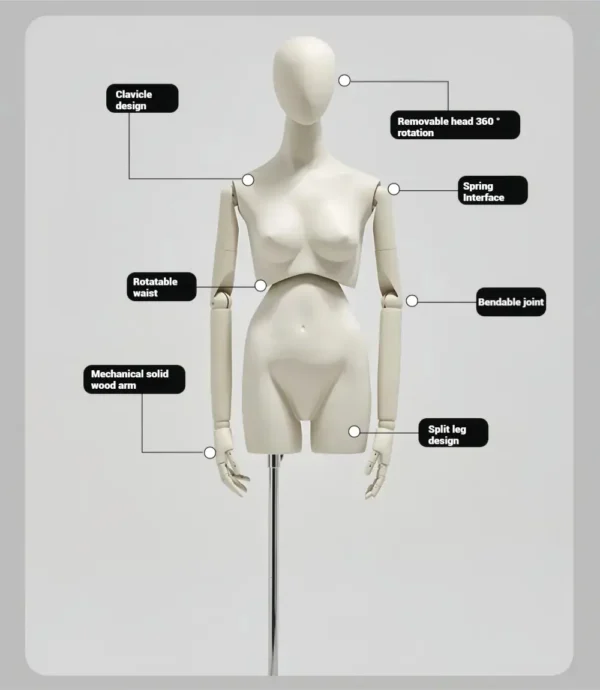 Adjustable Full-Body Mannequin Set with 360° Rotating Waist & Head – Male, Female, Child & Half-Body Styles visual merchandising female and male clothes mannequin Richenmannequin (1)