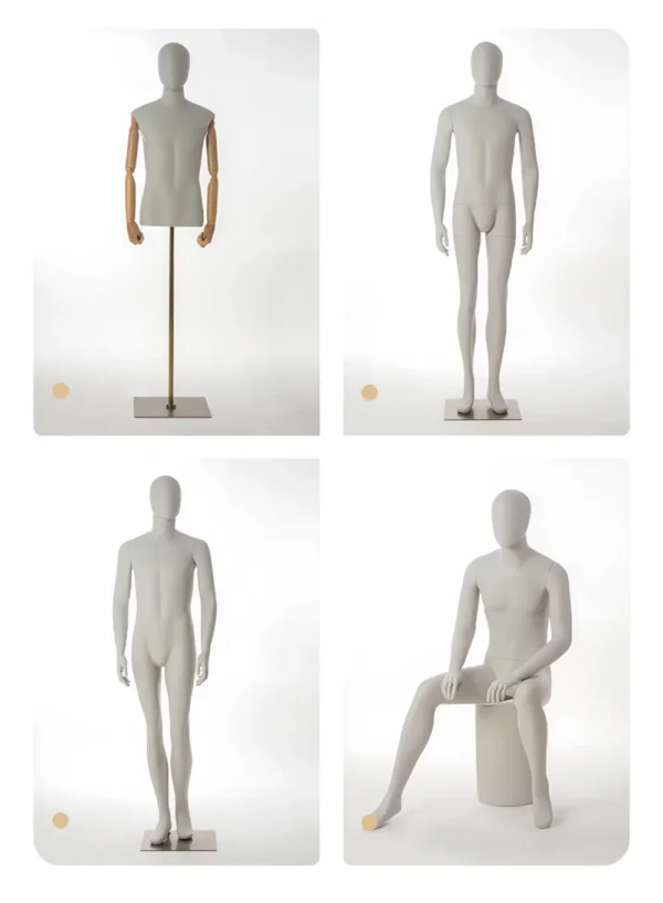 Gray standing seated half-length adjustable male mannequin visual merchandising female and male clothes mannequin for sale in storefront window display Wholesale Bulk Factory Richenma ( (7)