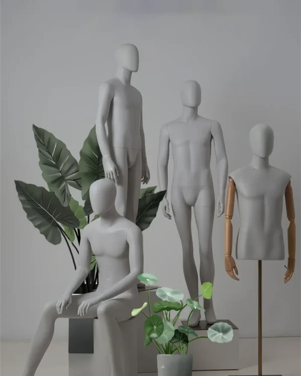 Gray standing seated half-length adjustable male mannequin visual merchandising female and male clothes mannequin for sale in storefront window display Wholesale Bulk Factory Richenma ( (7)