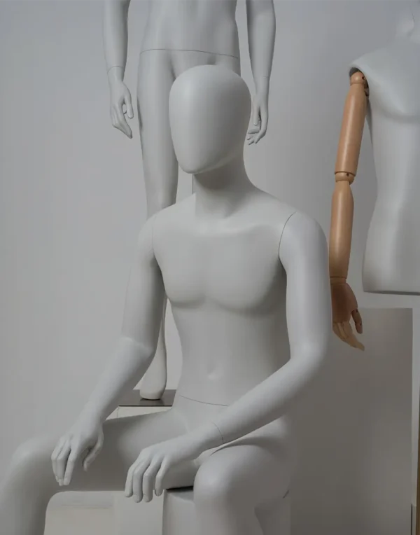 Gray standing seated half-length adjustable male mannequin visual merchandising female and male clothes mannequin for sale in storefront window display Wholesale Bulk Factory Richenma ( (7)