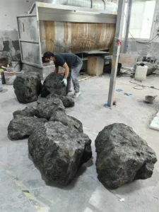 Fiberglass interior Artificial Fake Stone Faux Indoor Landscaping manufactured Rock for Window Display Creative Hollow Rockery boulders Arc'teryx, Saucony, Tanboer and other sports brand (5)