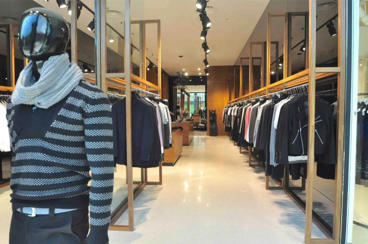 Shirt and tie display in menswear shop