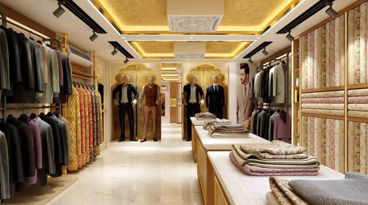 Footwear display in men’s fashion showroom