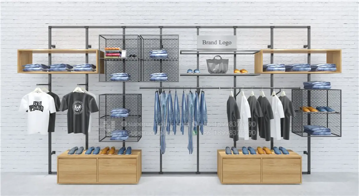 Standalone boutique clothing display racks with curated apparel