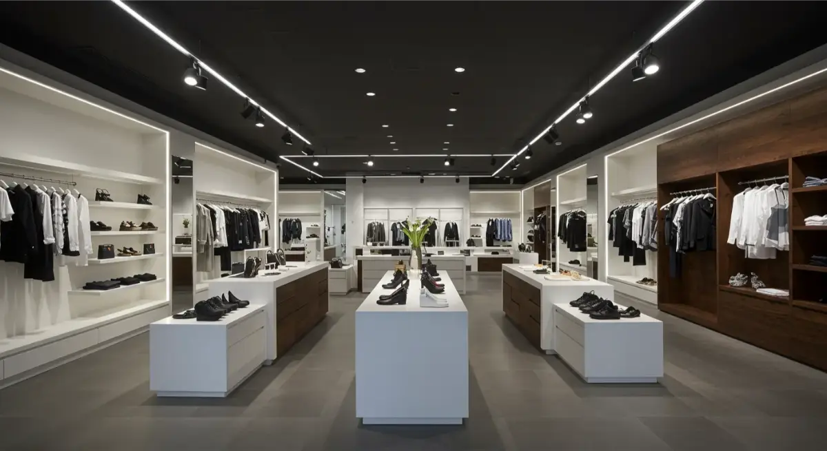 Technical drawing and load guidance for clothing store fixtures